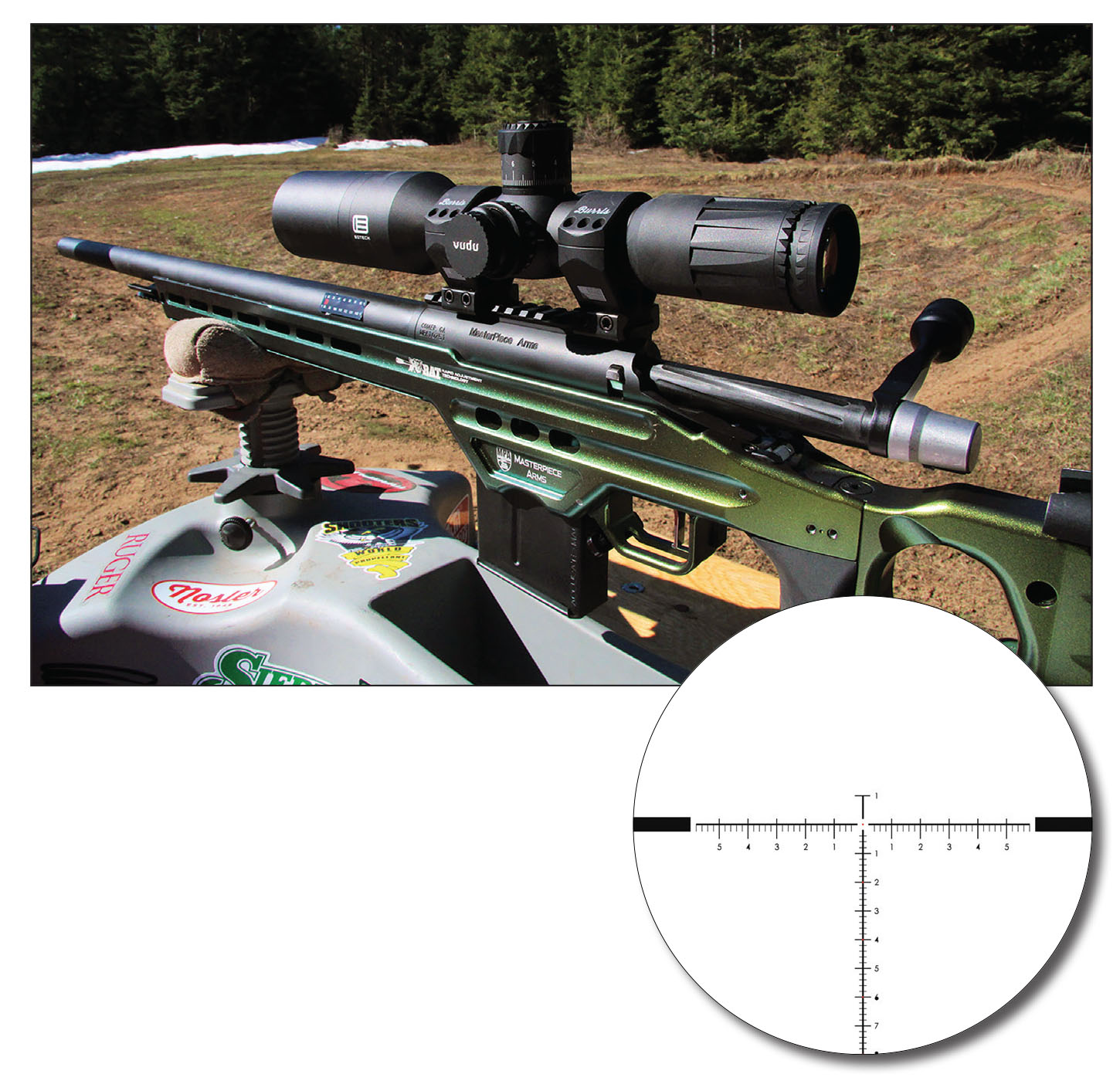 Patrick used the EOTECH Vudu 5-25x 50mm on a Masterpiece Arms Matrix Chassis rifle while testing light-bullet loads for the 6mm ARC.